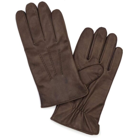 Men's Brown Luxury Italian Cashmere Sheepskin Wool Lined Genuine Leather Gloves - Picture 5 of 7